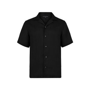 John Varvatos Collection Men's Short Sleeve Danny Camp Collar Shirt Black Medium